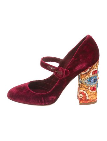 Dolce & Gabbana Velvet Mary Jane Pumps - Shoes - DAG132729 | The RealReal