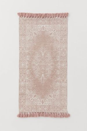 Tasselled cotton rug - Powder pink/White patterned - Home All | H&M GB