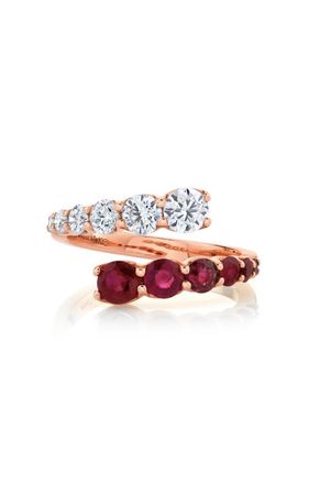 18k Rose Gold Diamond And Ruby Twist Ring By Anita Ko | Moda Operandi
