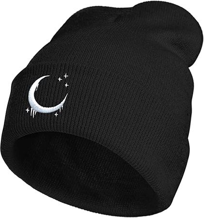 Moon Gothic Embroidery Beanie Knit Hats for Men & Women, Moon Beanie Embroidery Winter Hats Skull Cap at Amazon Men’s Clothing store