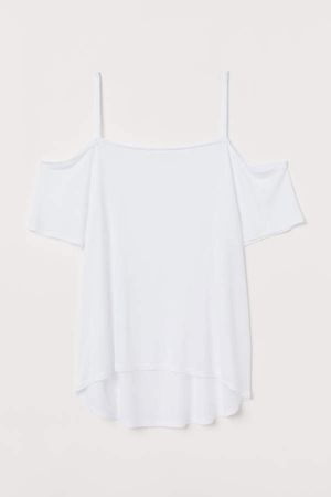 Open-shoulder Jersey Top - White