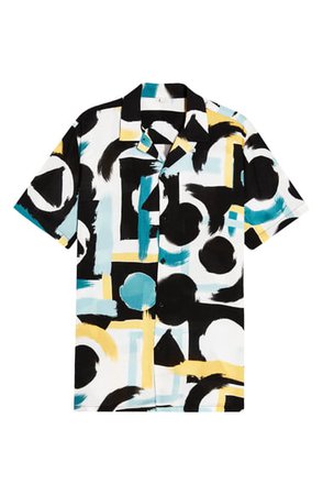 Topman Abstract Brushstroke Print Short Sleeve Button-Up Camp Shirt | Nordstrom