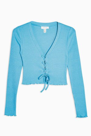 PETITE Bright Blue Ribbed Lace Cardigan | Topshop