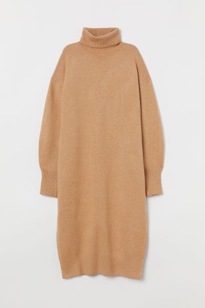 Knitted polo-neck dress - Beige - Ladies | H&M