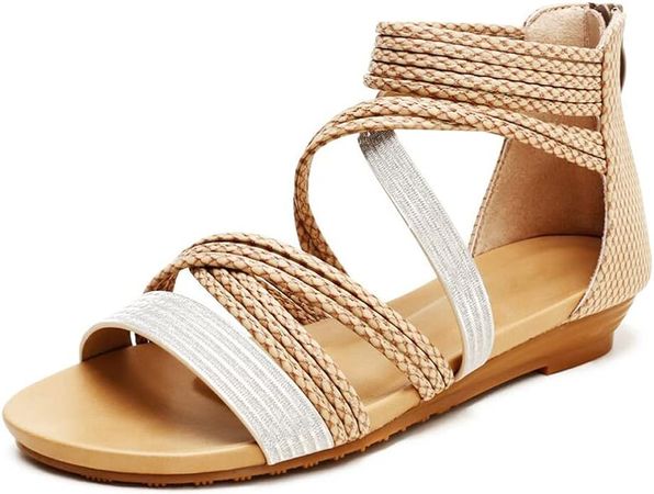 WOJWSKI Women's Flat Sandal Flip Flops Open Toe Strap Zipper Back Flatform Wedge Sandals Beach Summer Shoes | Flats