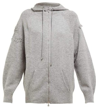 Lace Stitched Cashmere Hooded Sweatshirt - Womens - Grey