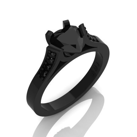 Gorgeous 14K Black Gold 1.0 Ct Heart Black Diamond Modern Wedding Ring Engagement Ring for Women R663-14KBGBD | Art Masters Jewelry