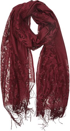 YOUR SMILE Ladies/Women's Lightweight Solid Color Fringe Lace Tassels Long Shawl Scarf For Spring Summer Fall (Burgundy) at Amazon Women’s Clothing store