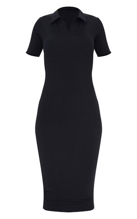 Black Rib Open Collar Midaxi Dress | Dresses | PrettyLittleThing USA