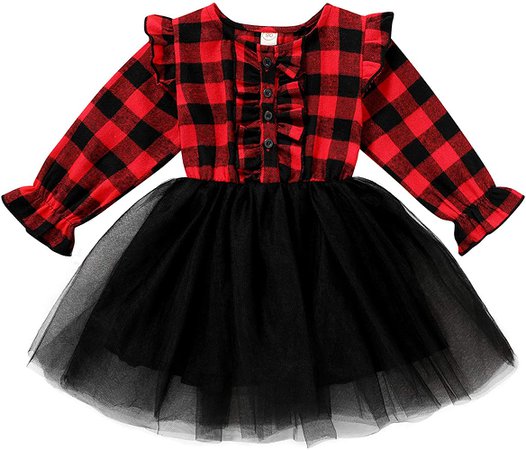 Amazon.com: Toddler Kids Girls Clothes Christmas Dress Ruffle Red Plaid Black Mesh Skirt Outfits Overall Fall Winter (2-3T, Red Plaid Black mesh Dress Xmas): Clothing, Shoes & Jewelry