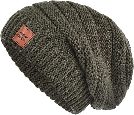 Somaler Womens Winter Knit Beanie Hat Warm Chunky Slouchy Beanie Hats Ski Cap Army Green at Amazon Women’s Clothing store