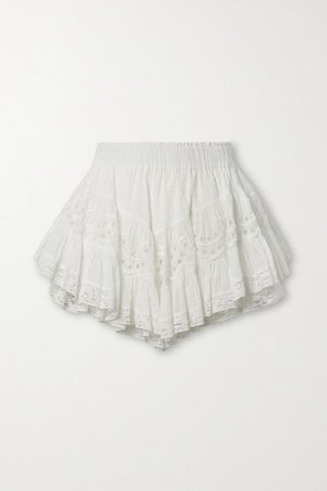 Briella Lace-trimmed Broderie Anglaise And Swiss-dot Cotton-voile Mini Skirt - Ivory