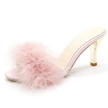 Amazon.com | COVOYYAR Women's Feather Thin High Heels Peep Toe Fur Slippers Mules Lady Pumps Slides | Shoes