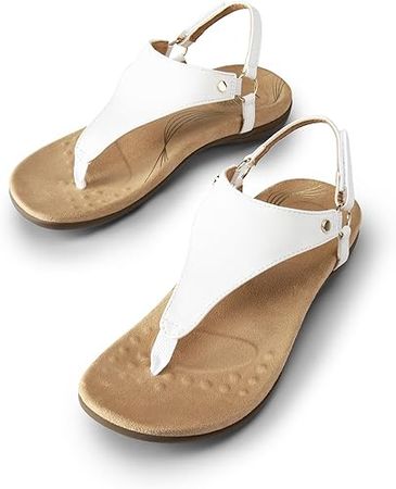 Amazon.com | DREAM PAIRS Women's Flat Sandals Arch Support Orthopedic Comfortable Soft Cushion Summer T-Strap Walking Thong Sandals,Size 7,WHITE,SDFS2407W | Flats