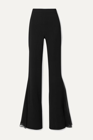 Black Silk chiffon-trimmed stretch-cady flared pants | Cushnie | NET-A-PORTER