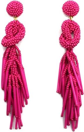 Amazon.com: Handmade Beaded Solid Color Post Statement Earrings for Women Girl All Season 4 inch Long (Fuchsia): Clothing, Shoes & Jewelry