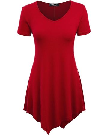 Short Sleeve Shirts for Women's Tops Casual V-Neck Summer Clothes Asymmetrical Tunic Blouses L RED at Amazon Women’s Clothing store
