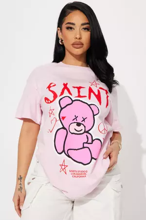 Saint Teddy Graphic Tee - Pink | Fashion Nova