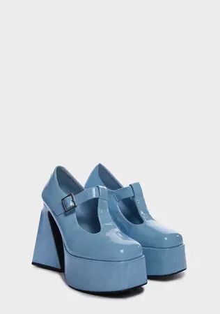 Koi Footwear Patent Vegan Leather Heeled Mary Janes - Blue – Dolls Kill