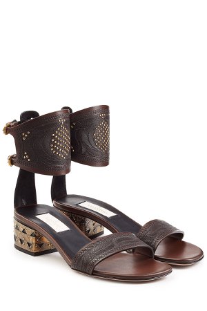 Embossed Leather Sandals with Stud Embellishment Gr. IT 38.5
