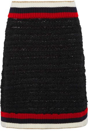 Ribbed Knit-trimmed Bouclé-tweed Mini Skirt - Black