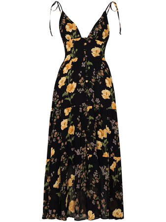 Reformation Jaden floral-print midi dress black 1306191MRL - Farfetch