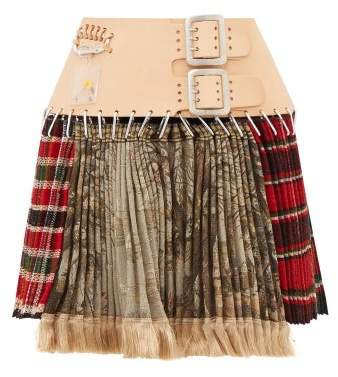 Chopova Lowena - Tartan Recycled Tapestry Mini Skirt - Womens - Green Multi