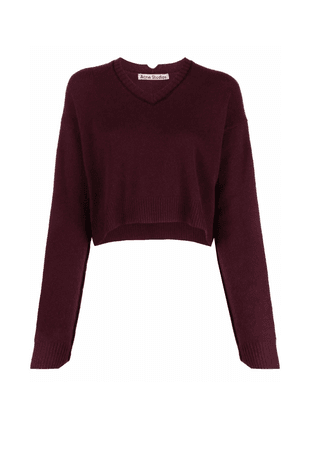 acne Studios burgundy red cropped v-neck jumper sweater
