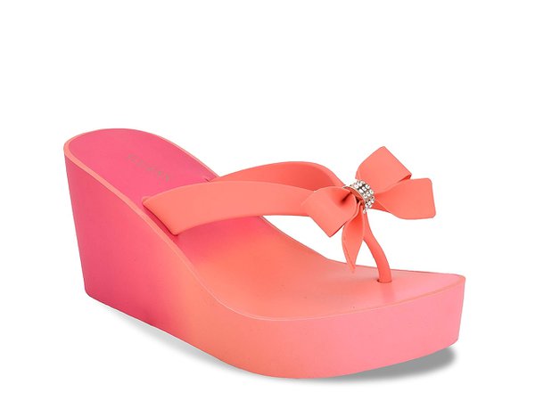 Pink to orange flip flop wedge