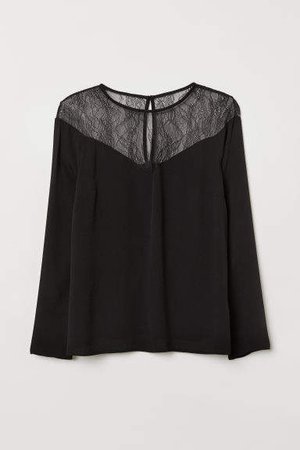 H&M+ Top with Lace Yoke - Black
