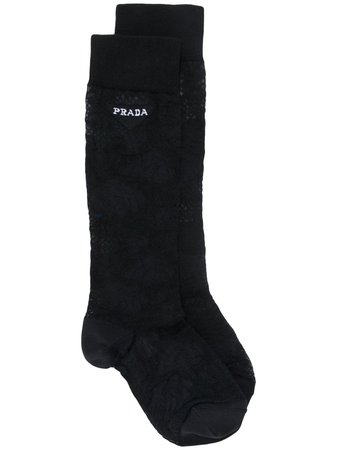 Prada Logo Embroidered Socks 66446S1921VAR Black | Farfetch
