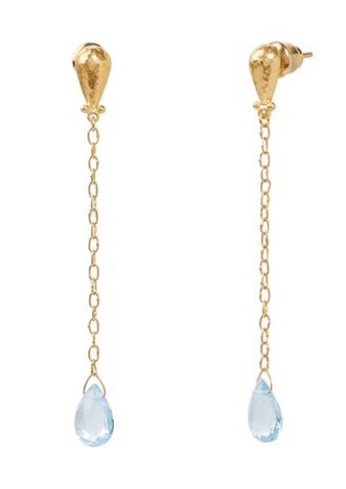 gold and light blue dangle earrings