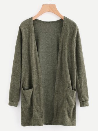 Open Front Cardigan With Pockets -SheIn(Sheinside)