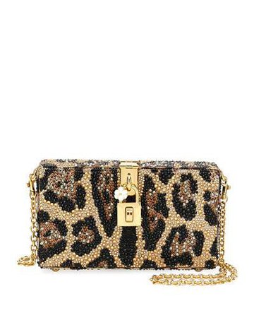 Dolce Leopard-Print Crystal Beaded Box Clutch Bag