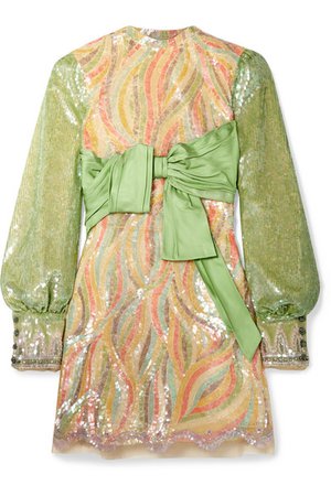 Gucci | Satin twill-trimmed embellished tulle mini dress | NET-A-PORTER.COM