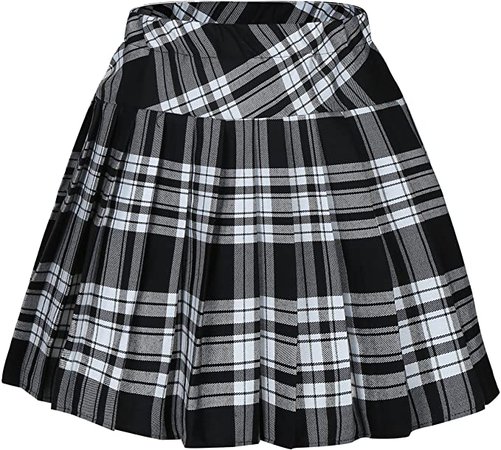Genetic Los Angeles Women's Fashion Short Costumes Elasticated Pleat Skirt (M, White Black) at Amazon Women’s Clothing store