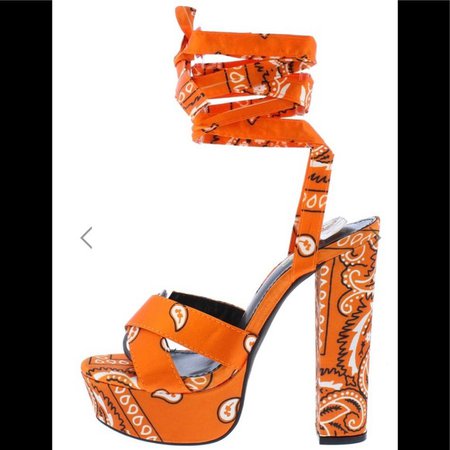 Shoes | Womens Orange Bandana Heel | Poshmark