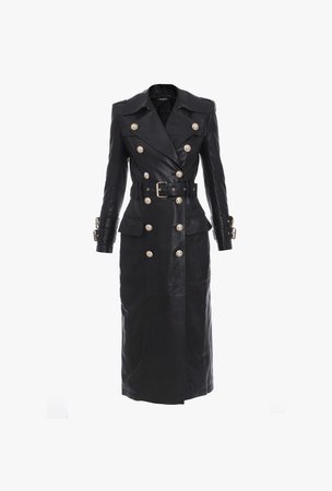 Long Black Leather Trench Coat for Women - Balmain.com