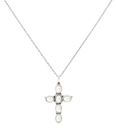 Saint Laurent - Faux pearl cross necklace | Mytheresa
