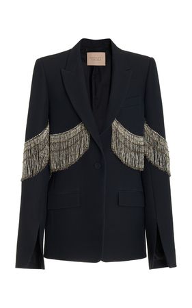 Cucculelli Shaheen Le Alba Fringed Wool-Silk Blazer Jacket