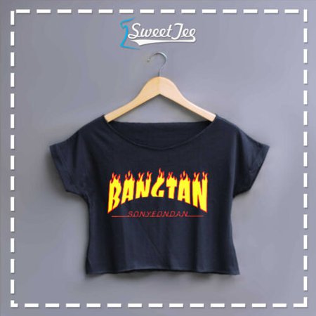 BTS logo Bangtan Thrasher Inspired T-shirt Kpop black womens crop top tee cotton | eBay