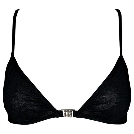 1998 Gucci by Tom Ford Sheer Black Crystal G Logo Bra For Sale at 1stdibs