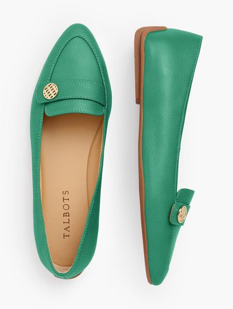 Francesca Tab Driving Moccasins - Pebbled Leather in Kelly Green | Talbots