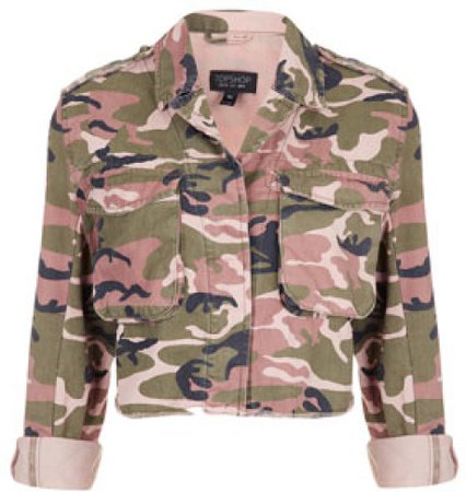 Topshop Green Pink Camo Cropped Jacket