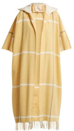 Leisha Hooded Checked Wool Coat - Womens - Yellow