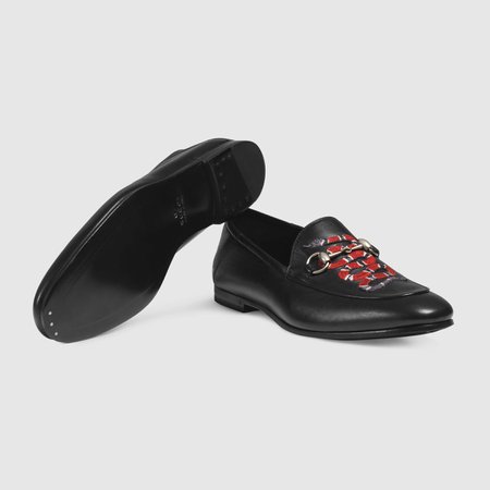 Leather loafer with Kingsnake | GUCCI®