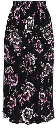 Pleated Floral-print Crepe De Chine Midi Skirt