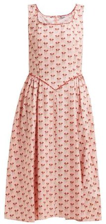 Corset Rose Print Cotton Dress - Womens - Pink Multi
