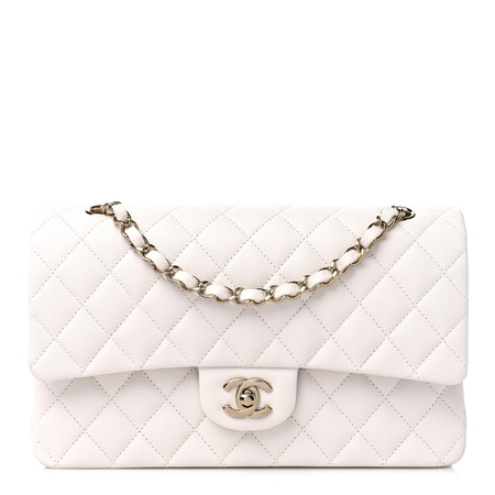 chanel Caviar Quilted Medium Double Flap White