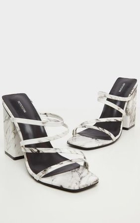 Marble Block Heel Strappy Mule Sandal | PrettyLittleThing